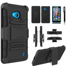 Nokia Lumia 640 Case, Dual Layers [Combo Holster] Case And Built-In Kickstand Bundled with [Premium Screen Protector] Hybird Shockproof And Circlemalls Stylus Pen (Black)